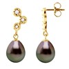 STELLA - Boucles d'Oreilles Perles de Tahiti 9-10 mm & Diamant - Or Jaune - vue V1