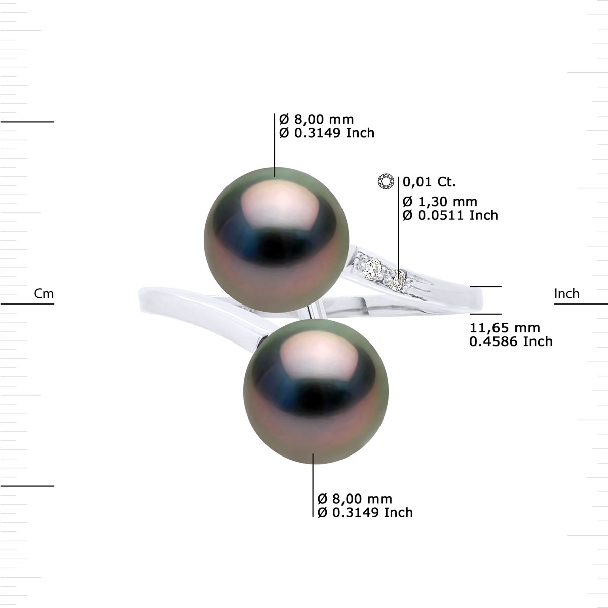 Bague Stella Jonc Perle de Tahiti 8-9 mm & Diamant - Or Blanc - vue 3