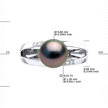 Bague Stella Jonc Perle de Tahiti 8-9 mm & Diamant - Or Blanc