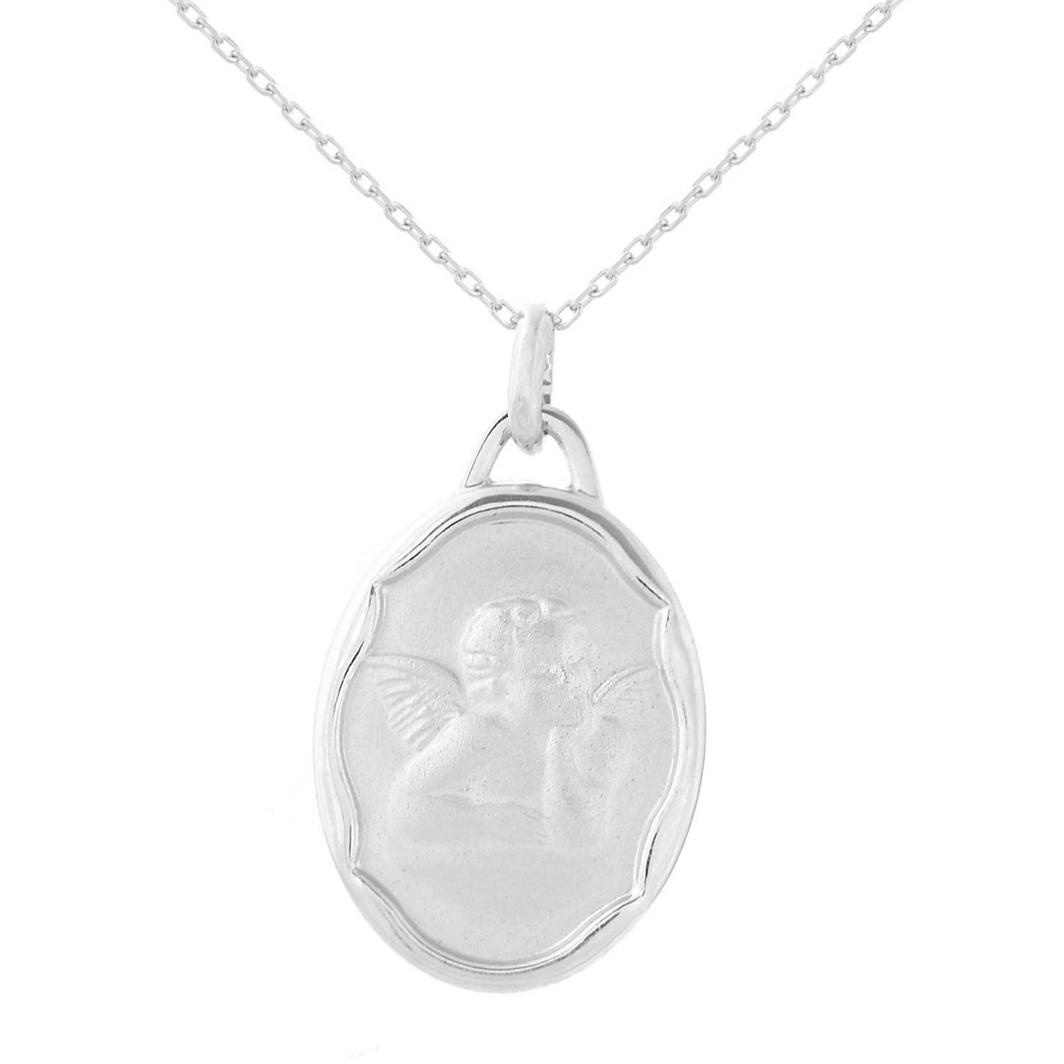 Collier médaille ange baptême Argent 925 Rhodié