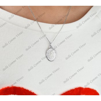 Collier médaille ange baptême Argent 925 Rhodié