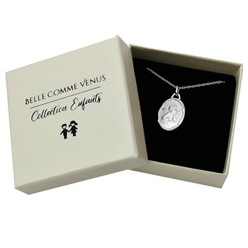 Collier médaille ange baptême Argent 925 Rhodié