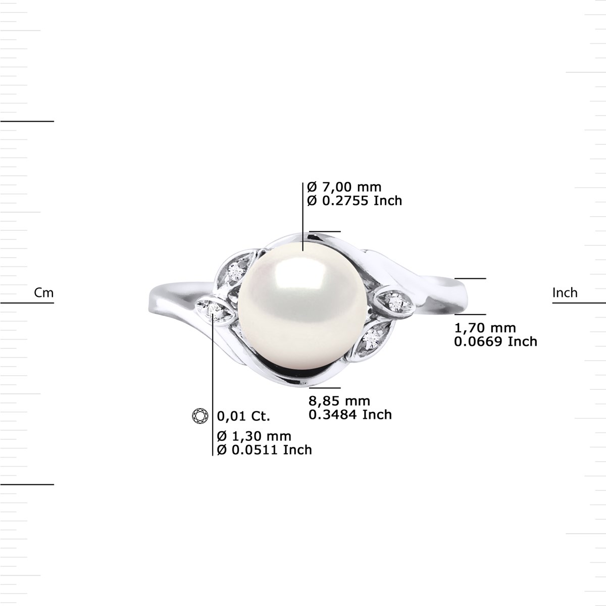 Bague Stella Jonc Perles d'Eau Douce 7-8 mm & Diamant - Or Blanc - vue 3