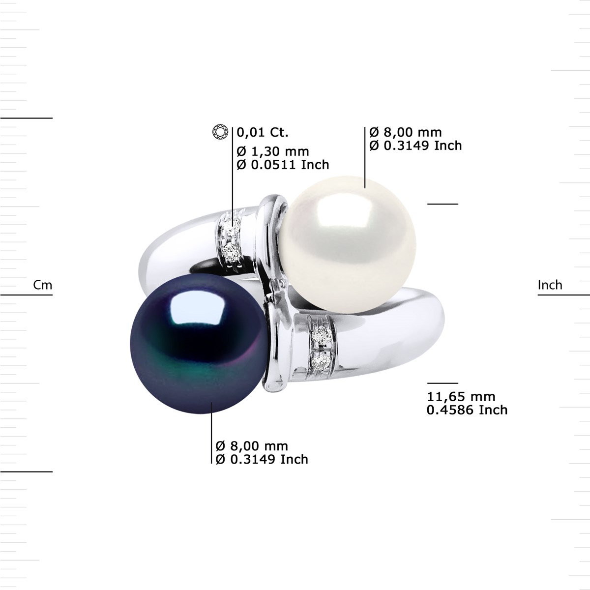 Bague Stella Jonc Perles d'Eau Douce 8-9 mm & Diamant - Or Blanc - vue 3