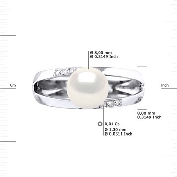 Bague Stella Jonc Perles d'Eau Douce 8-9 mm & Diamant - Or Blanc