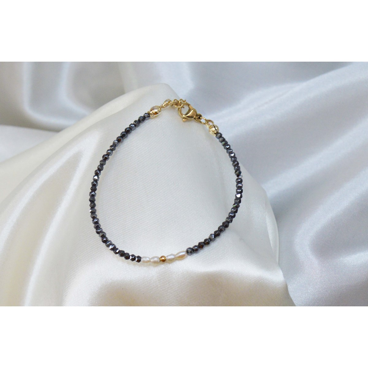 Bracelet  fin de perles de hématite , perles de culture - vue 4