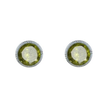 Boucles d'Oreilles Argent 925 Rond Ciselé et Péridot Facettée