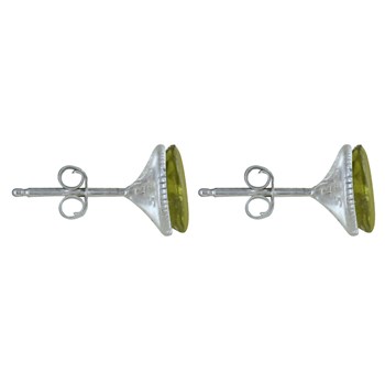 Boucles d'Oreilles Argent 925 Rond Ciselé et Péridot Facettée