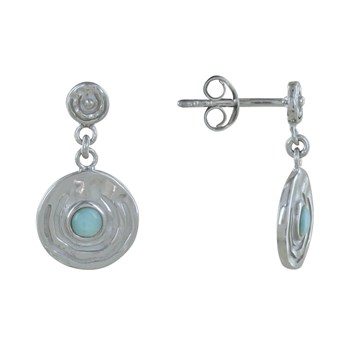 Boucles d'Oreilles Argent 925 Médaille Ronde et Demi Perle de Larimar