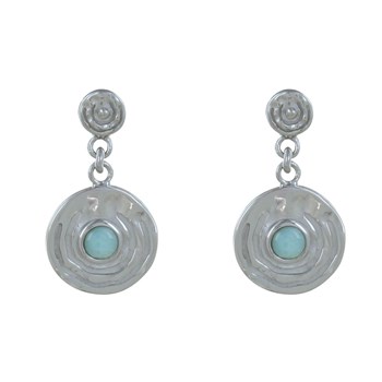 Boucles d'Oreilles Argent 925 Médaille Ronde et Demi Perle de Larimar
