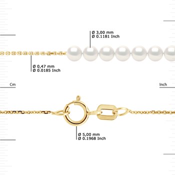 Collier Gourmette - 15 Véritables Perles de Culture d'Eau Douce Rondes 3-4 mm - Blanc Naturel - Or Jaune