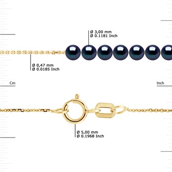 Collier Gourmette - 15 Véritables Perles de Culture d'Eau Douce Rondes 3-4 mm - Black Tahti - Or Jaune