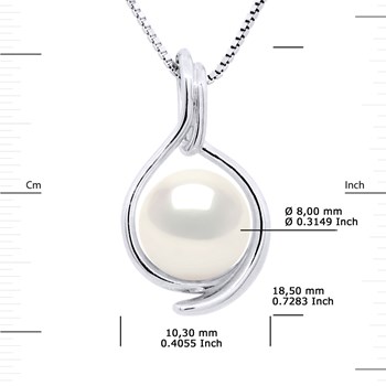 Pendentif RECTO VERSO - Véritable Perle de Culture d'Eau Douce Ronde 8-9 mm - Blanc Naturel