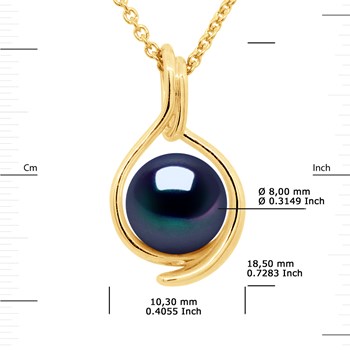 Pendentif RECTO VERSO - Véritable Perle de Culture d'Eau Douce Ronde 8-9 mm - Black Tahiti - Or Jaune