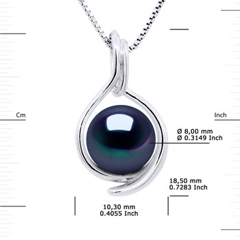 Pendentif RECTO VERSO - Véritable Perle de Culture d'Eau Douce Ronde 8-9 mm - Black Tahiti - Or Blanc