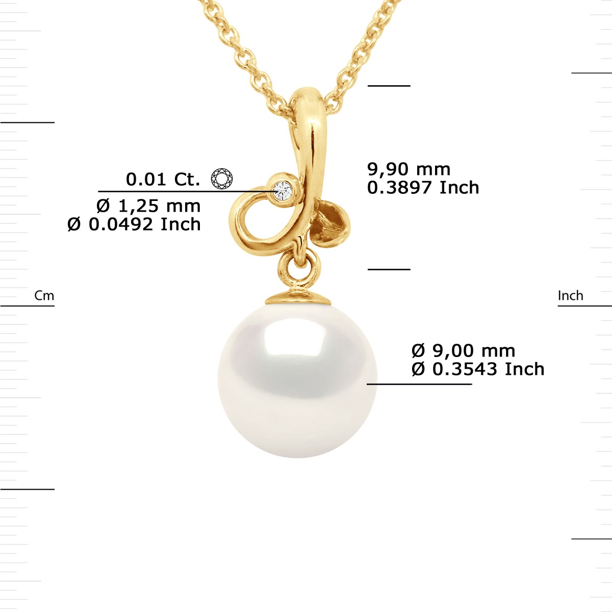 Pendentif TRIPLE NOEUD - Véritable Perle de Culture d'Eau Douce Ronde 9-10 mm - Blanc Naturel - Or Jaune - vue 3