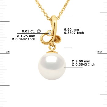 Pendentif TRIPLE NOEUD - Véritable Perle de Culture d'Eau Douce Ronde 9-10 mm - Blanc Naturel - Or Jaune