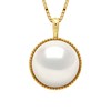 Collier Bélière Entourage Diamanté - Véritable Perle de Culture d'Eau Douce Bouton 10-11 mm - Blanc Naturel - Or Jaune - vue V1