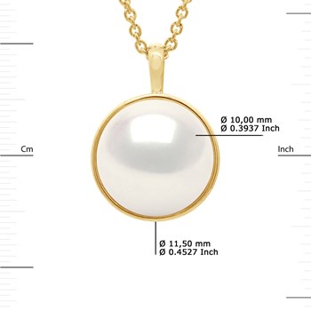 Collier Bélière Entourage Lisse - Véritable Perle de Culture d'Eau Douce Bouton 10-11 mm - Blanc Naturel - Or Jaune