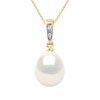 Pendentif Joaillerie Diamants 0,01 Cts - Véritable Perle de Culture d'Eau Douce Poire 9-10 mm - Blanc Naturel - Or Jaune - vue V1