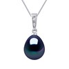 Pendentif Joaillerie Diamants 0,01 Cts - Véritable Perle de Culture d'Eau Douce Poire 9-10 mm - Black Tahiti - Or Blanc - vue V1