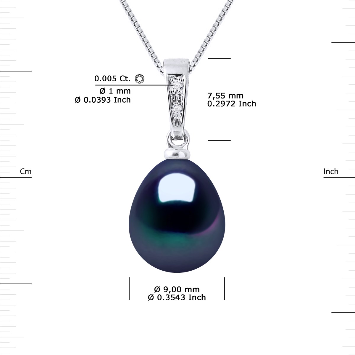 Pendentif Joaillerie Diamants 0,01 Cts - Véritable Perle de Culture d'Eau Douce Poire 9-10 mm - Black Tahiti - Or Blanc - vue 3