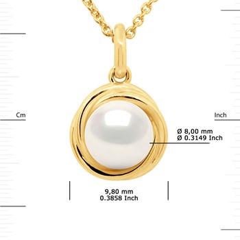 Pendentif Entourage Stylisé - Véritable Perle de Culture d'Eau Douce Ronde 10-11 mm - Blanc Naturel - Or Jaune