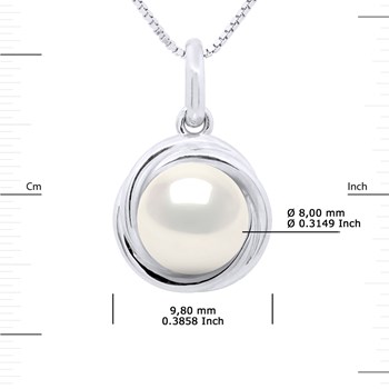 Pendentif Entourage Stylisé - Véritable Perle de Culture d'Eau Douce Ronde 10-11 mm - Blanc Naturel - Or Blanc