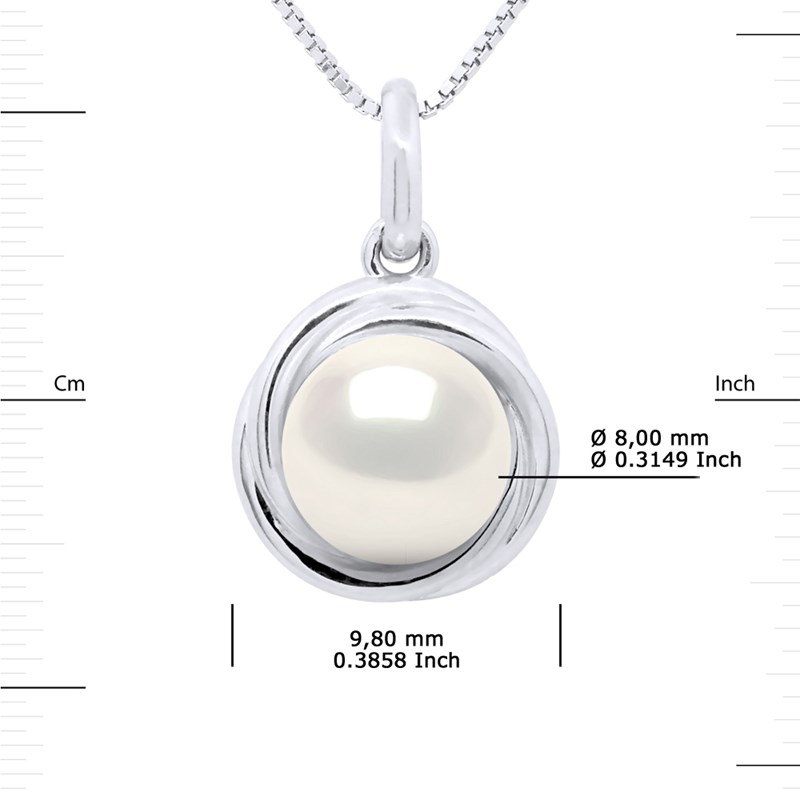 Pendentif Entourage Stylisé - Véritable Perle de Culture d'Eau Douce Ronde 10-11 mm - Blanc Naturel - Or Blanc - vue 3