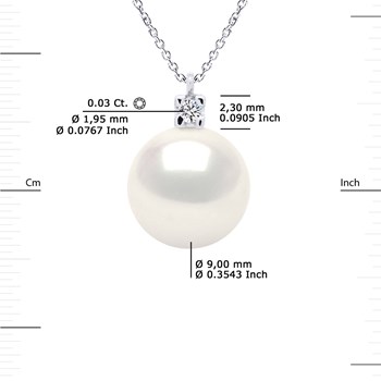 Collier Joaillerie 0,02 Cts - Véritable Perle de Culture d'Eau Douce Ronde 10-11 mm - Qualité AAA+ - Blanc Naturel - Or Blanc