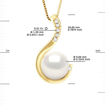 Pendentif Joaillerie 0,06 Cts - Véritable Perle de Culture d'Eau Douce - Blanc Naturel - Ronde 9-10 mm - Or Jaune