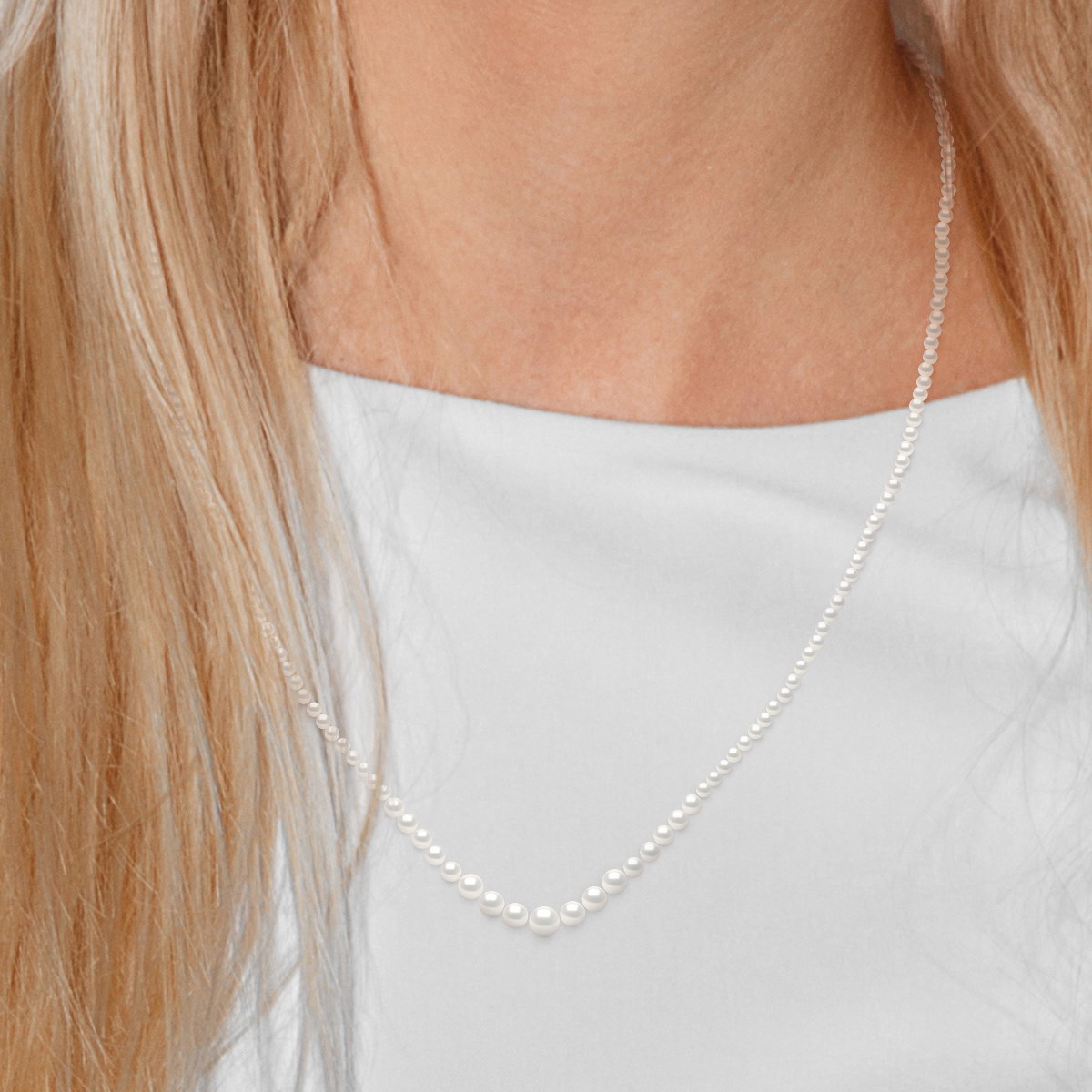 Collier Chute - Véritables Perles de Culture d'Eau Douce Rondes de 3 à 6 mm - Blanc Naturel - Or Jaune - vue 2