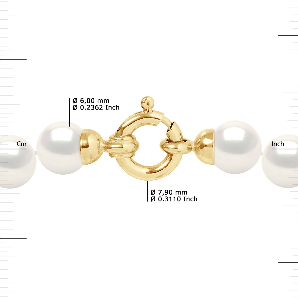 Collier Chute - Véritables Perles de Culture d'Eau Douce Rondes de 3 à 6 mm - Blanc Naturel - Or Jaune - vue 3