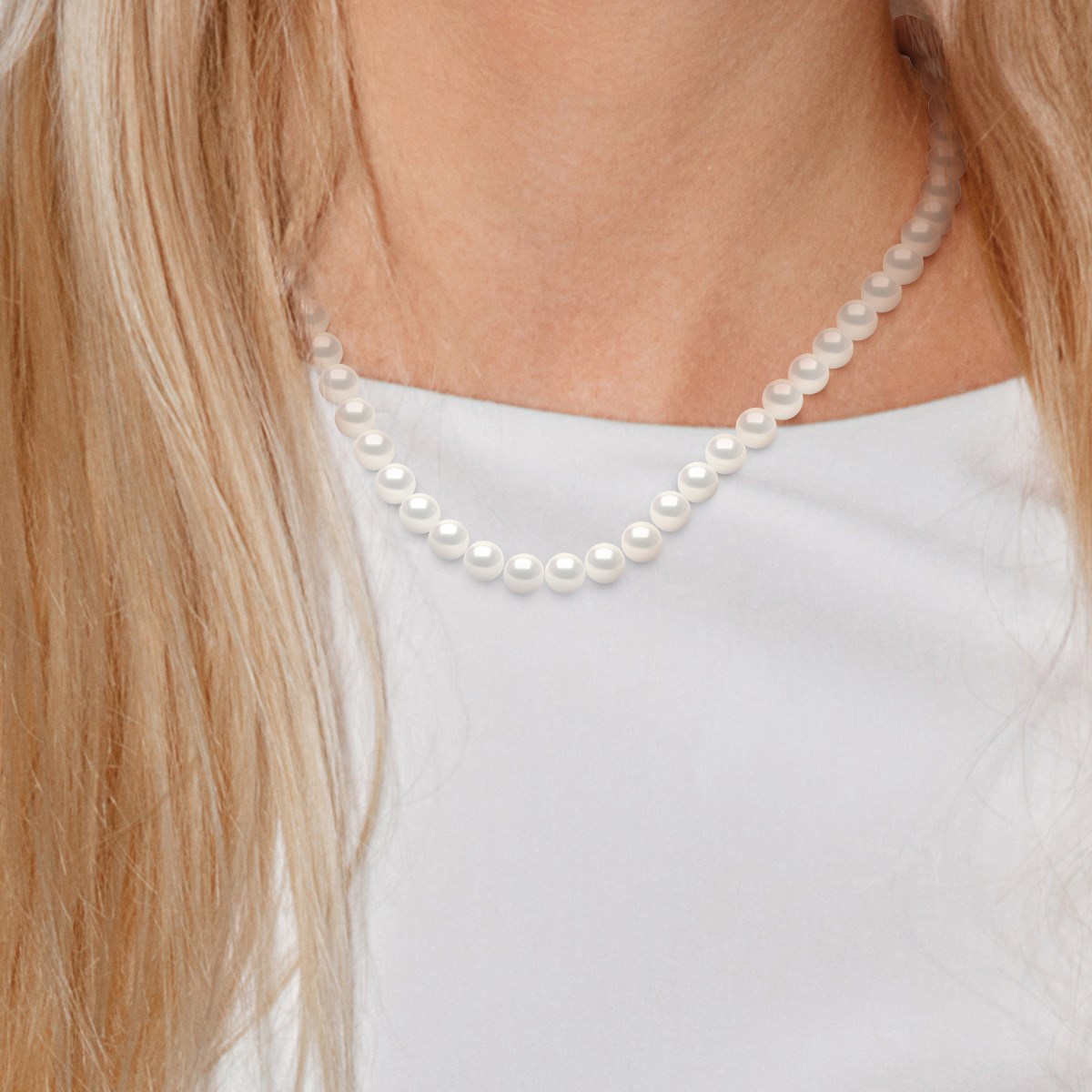 Collier Rang 'Princesse' - Véritables Perles de Culture d'Eau Douce Rondes 8-9 mm - Blanc Naturel - Or Jaune 750 Millièmes - vue 2