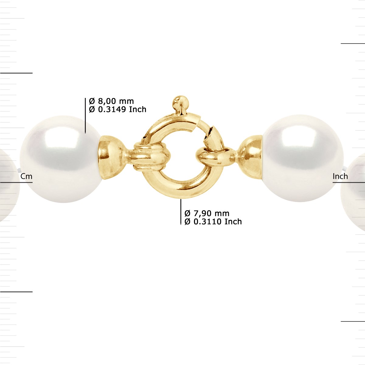 Collier Rang 'Princesse' - Véritables Perles de Culture d'Eau Douce Rondes 8-9 mm - Blanc Naturel - Or Jaune 750 Millièmes - vue 3