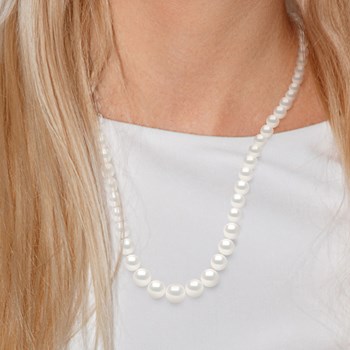 Collier Rang 'Princesse' - Véritables Perles de Culture d'Eau Douce Rondes de 12 à 6 mm - Blanc Naturel - Or Blanc 750 Millièmes