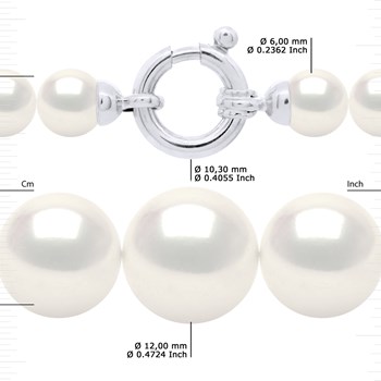 Collier Rang 'Princesse' - Véritables Perles de Culture d'Eau Douce Rondes de 12 à 6 mm - Blanc Naturel - Or Blanc 750 Millièmes