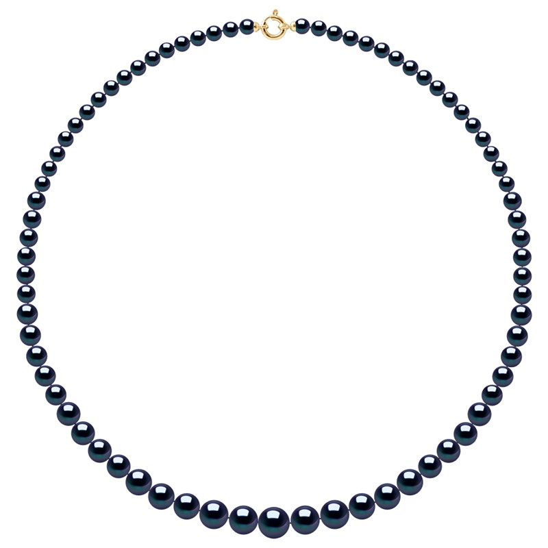 Collier Rang 'Princesse' - Véritables Perles de Culture d'Eau Douce Rondes de 12 à 6 mm - Black Tahiti - Or Jaune 750 Millièmes