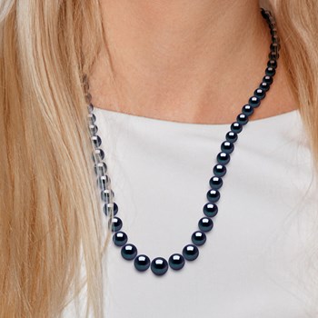 Collier Rang 'Princesse' - Véritables Perles de Culture d'Eau Douce Rondes de 12 à 6 mm - Black Tahiti - Or Jaune 750 Millièmes