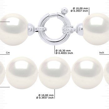 CHOKER - Véritables Perles de Culture d'Eau Douce Rondes 10-11 mm - Blanc Naturel - Or Blanc