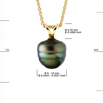 Pendentif Bélière 'V' Fil - Véritable Perle de Culture de Tahiti CERCLEE 9-10 mm - Or Jaune 750 Millièmes