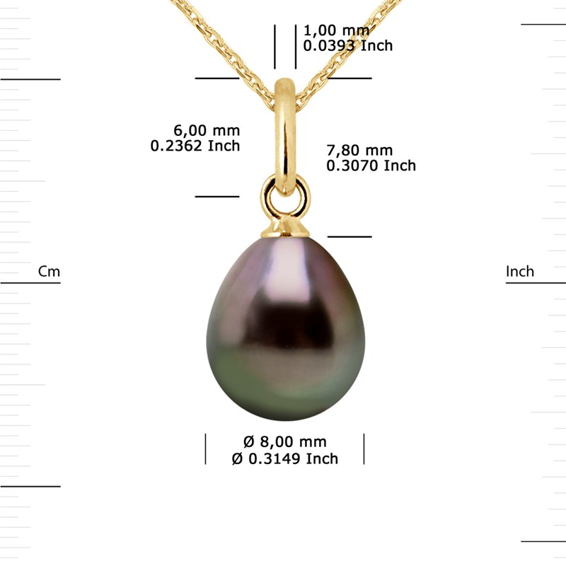 Pendentif Articulé Fil - Véritable Perle de Culture de Tahiti Poire 8-9 mm - Or Jaune 750 Millièmes - vue 3