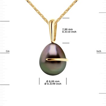 Pendentif Bélière avec Retour Or Jaune et Véritable Perle de Culture de Tahiti Poire 8-9 mm