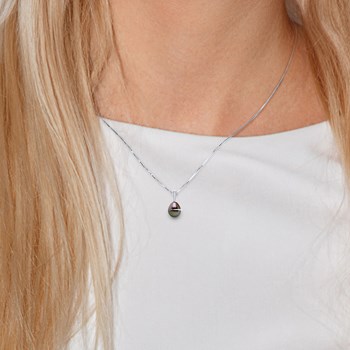 Pendentif Bélière avec Retour Or Blanc et Véritable Perle de Culture de Tahiti Poire 8-9 mm