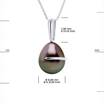 Pendentif Bélière avec Retour Or Blanc et Véritable Perle de Culture de Tahiti Poire 8-9 mm