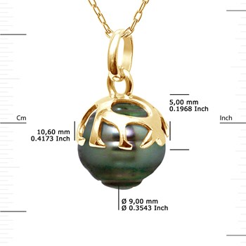 Pendentif Bélière Ethnique - Véritable Perle de Culture de Tahiti Cerclée 9-10 mm - Or Jaune
