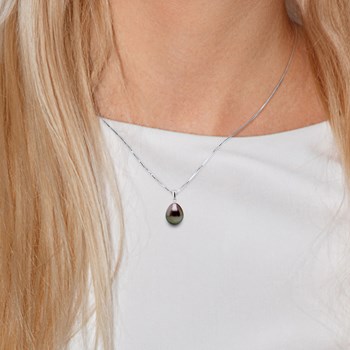 Pendentif Bélière Or Blanc - Véritable Perle de Culture de Tahiti Poire 11-12 mm