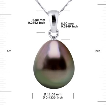 Pendentif Bélière Or Blanc - Véritable Perle de Culture de Tahiti Poire 11-12 mm