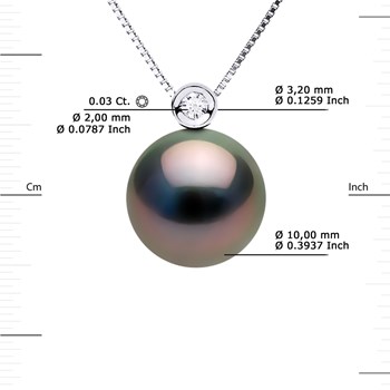 Collier JOAILLERIE PRESTIGE Diamant 0.03 Cts - Véritable Perle de Culture de Tahiti Ronde 10-11 mm - Or Blanc 750 Millièmes (18 Cts)