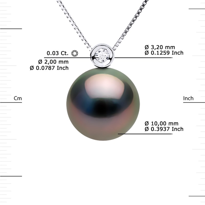 Collier JOAILLERIE PRESTIGE Diamant 0.03 Cts - Véritable Perle de Culture de Tahiti Ronde 10-11 mm - Or Blanc 750 Millièmes (18 Cts) - vue 3